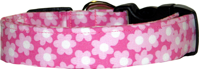 Pink & White Daisy on Pink Handmade Dog Collar