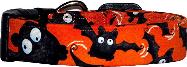 Orange Crazy Bats Handmade Dog Collar