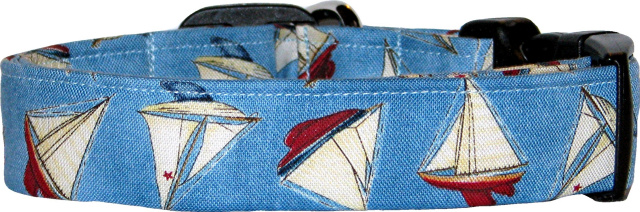Sailboats on Blue Handmade Dog Collar