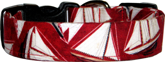 Red & White Sailboats Dog Collar