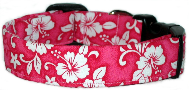 Hot Pink & White Hibiscus Hawaiian Dog Collar