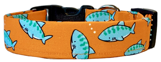 Little Aqua Sharks on Orange Dog Collar
