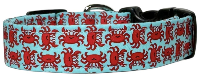 Vibrant Aqua & Red Mini Crabs Handmade Dog Collar
