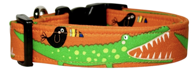 Orange Crocodile Alligator and Friend Handmade Dog Collar