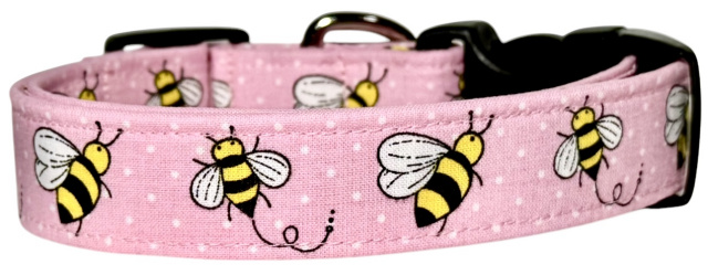 Pink Bumble Bees and Dots Dog Collar