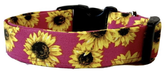 Sunflowers on Hot Pink Handmade Dog Collar