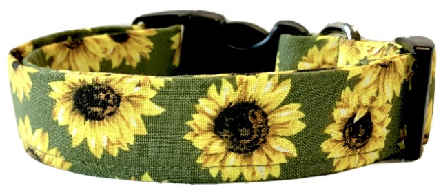 Sunflowers on Olive Handmade Dog Collar