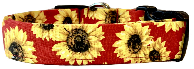 Sunflowers on Red Handmade Dog Collar