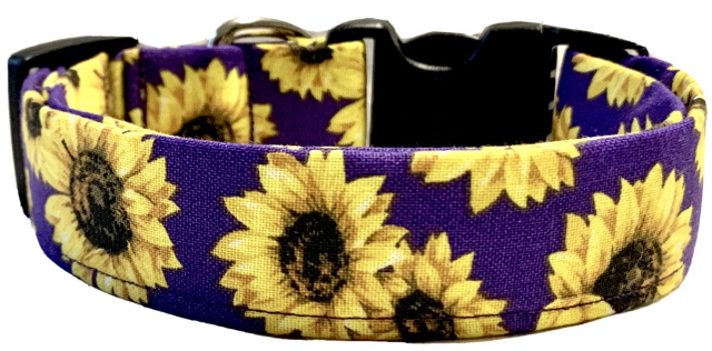 Purple Sunflowers Handmade Dog Collar