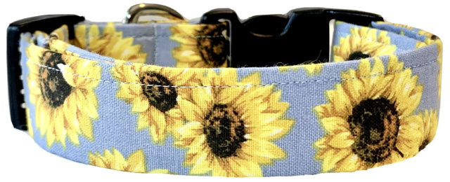 Sunflowers on Light Blue Handmade Dog Collar