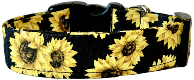 Sunflowers on Black Handmade Dog Collar